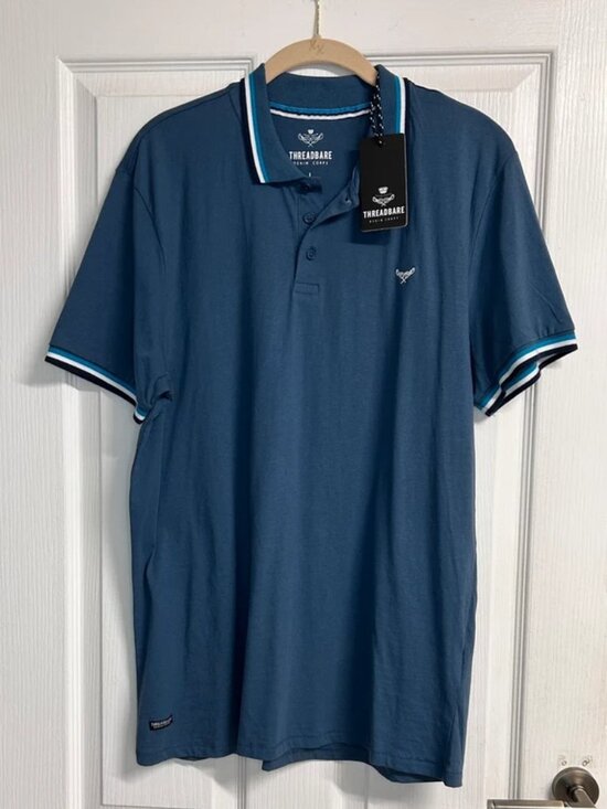 Other - Threadbare Mens L Teal Striped Collar Short Sleeve Polo Shirt NWT